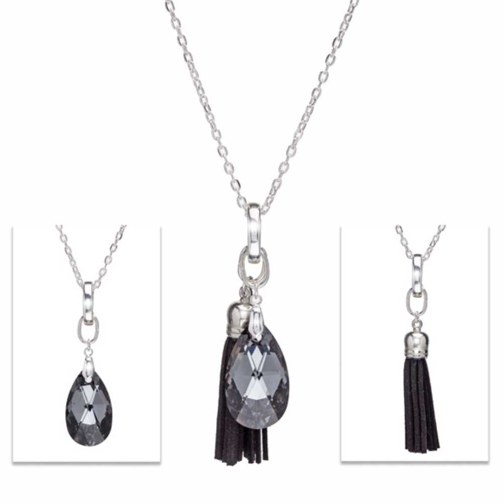Swarovski Silver Night Necklace • 32″ • 2-in-1 Tassel Pendant • Made in Montré